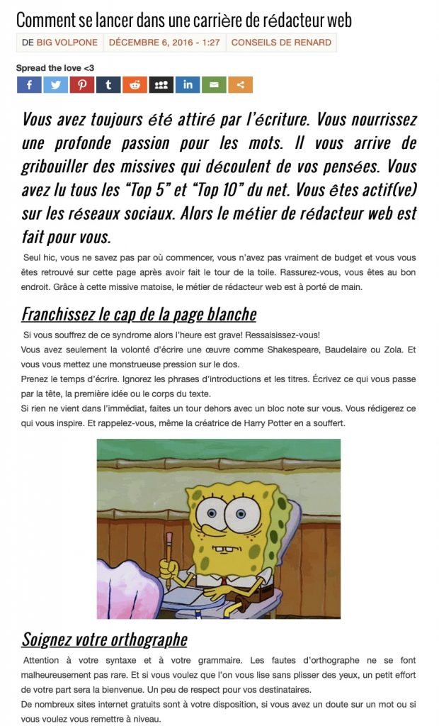 ossature d'un article web écrire pour le web